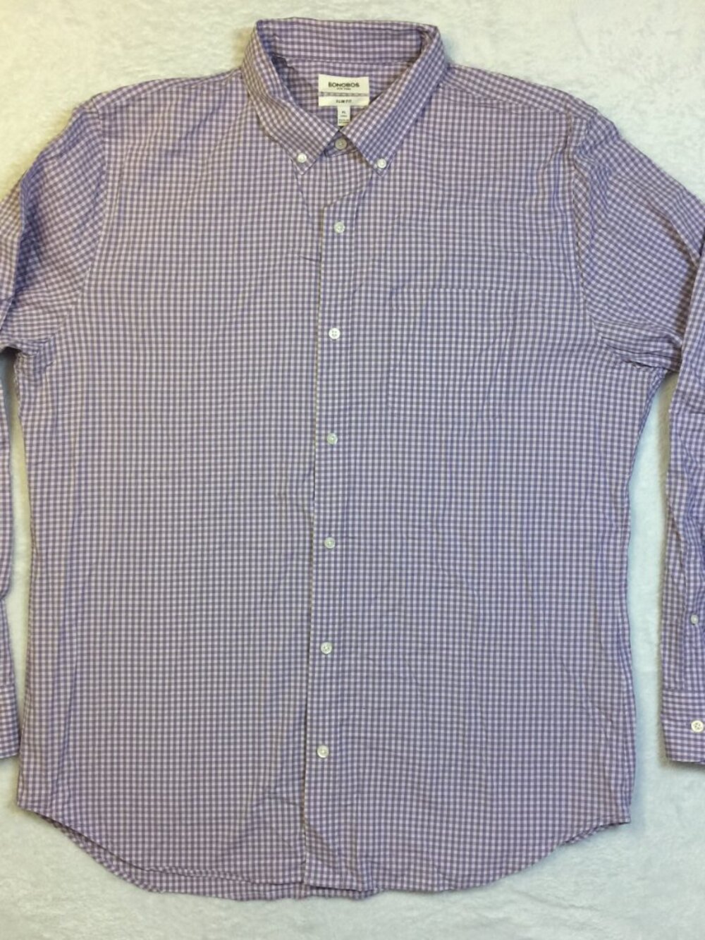 Bonobos Shirt Mens Sz XL Long Purple White Plaid Sim Fit Button Down Long Sleeve